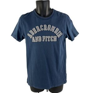 Mens Y2K Vintage Abercrombie & Fitch Spellout T-Shirt Size Medium Muscle Blue